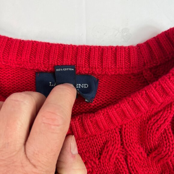 Lands End women’s Drifter Red Cable Knit Sweater Size M petite (10-12) Crew Neck - Picture 4 of 10